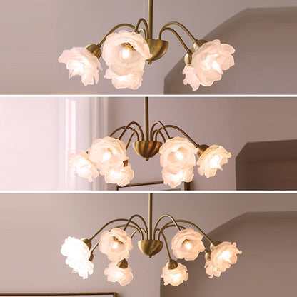 Traditional Vintage American Floral Branch Round Glass Iron 5/6/8 Lights Chandelier For Living Room