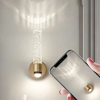 Modern Luxury Round Cylinder Bubbles Acrylic Crystal Aluminum LED Wall Sconce Lamp For Living Room