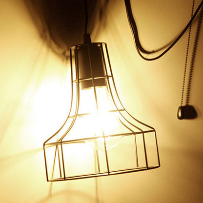 Modern Minimalist Round Skeleton Column Glass Plastic Iron LED Pendant Light For Living Room