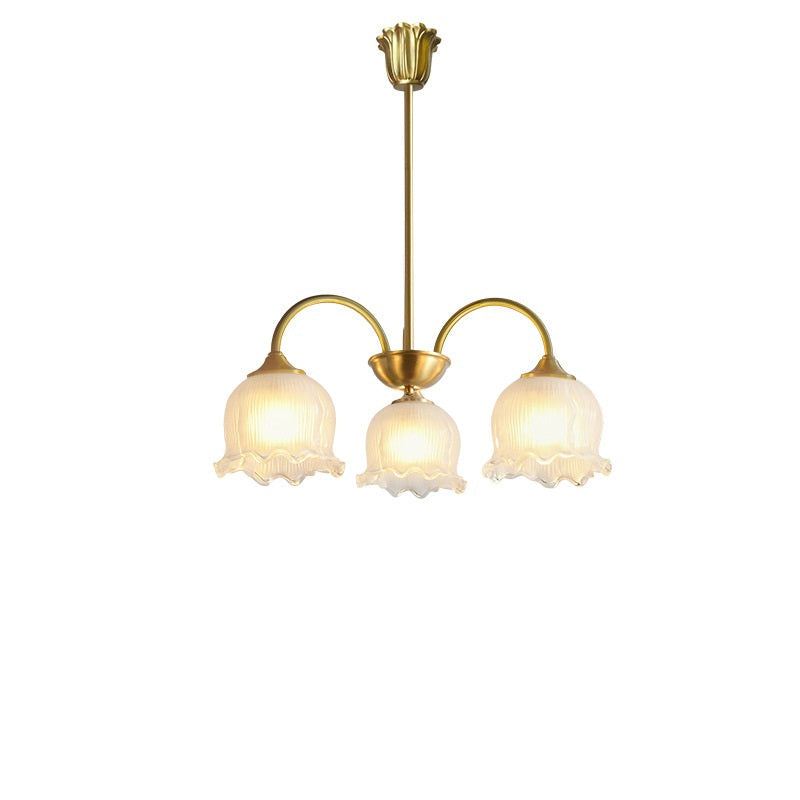 Traditional Vintage Round Floral Curved Branch Glass Brass 3/5/8 Light Chandelier For Living Room