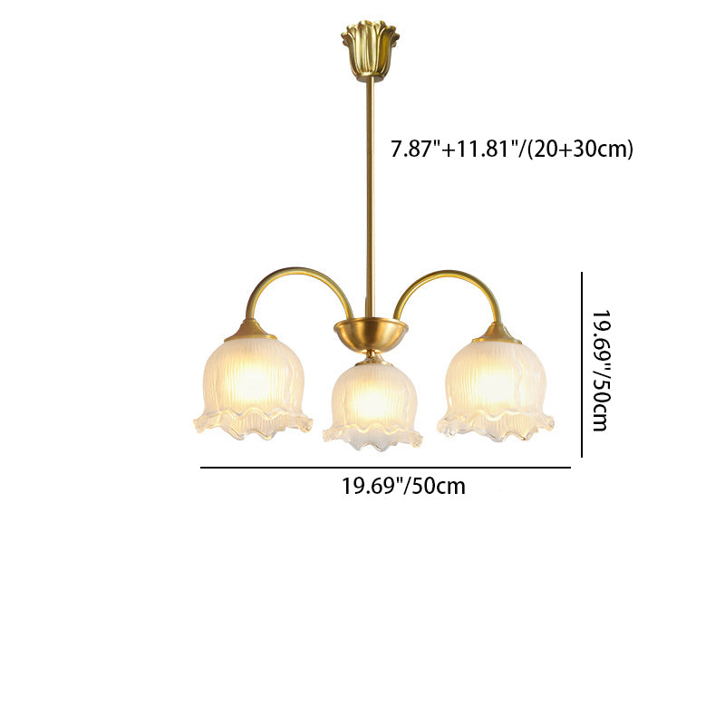 Traditional Vintage Round Floral Curved Branch Glass Brass 3/5/8 Light Chandelier For Living Room