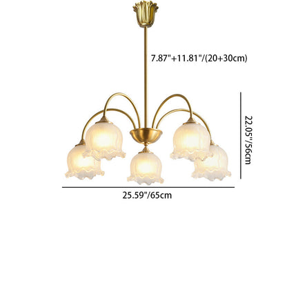 Traditional Vintage Round Floral Curved Branch Glass Brass 3/5/8 Light Chandelier For Living Room