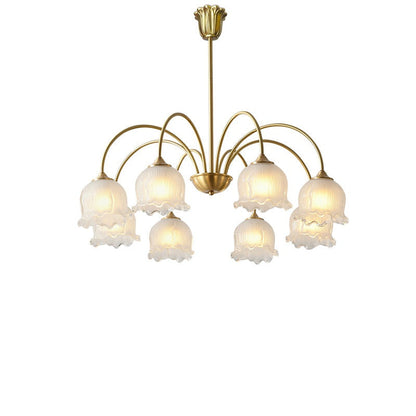 Traditional Vintage Round Floral Curved Branch Glass Brass 3/5/8 Light Chandelier For Living Room