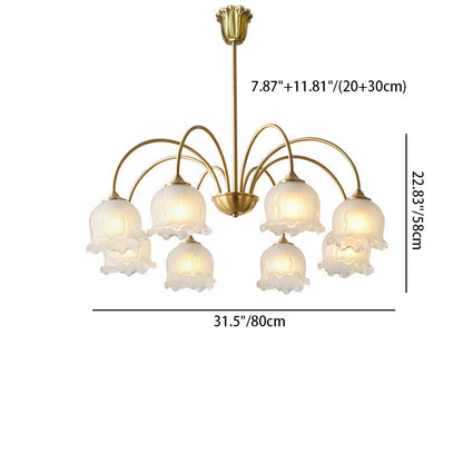 Traditional Vintage Round Floral Curved Branch Glass Brass 3/5/8 Light Chandelier For Living Room