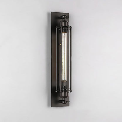 Traditional Vintage Rectangle Cylinder Glass Iron 1-Light Wall Sconce Lamp For Living Room