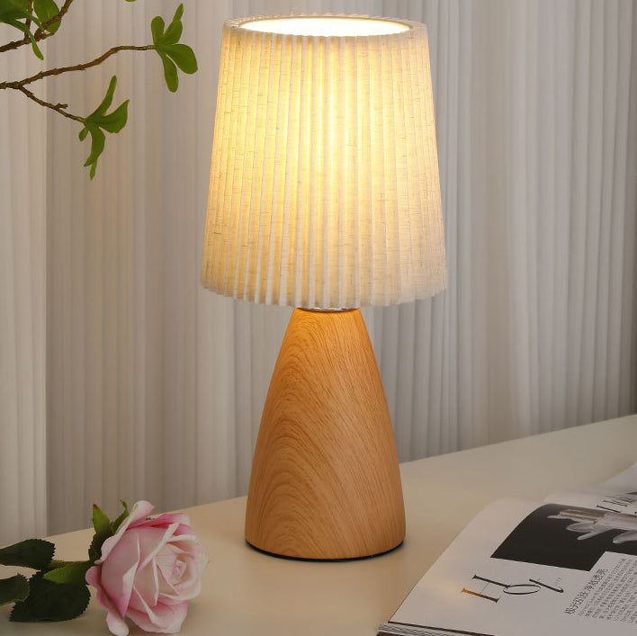Modern Minimalist Cylinder Conical Fabric Ceramic 1-Light Table Lamp For Bedroom