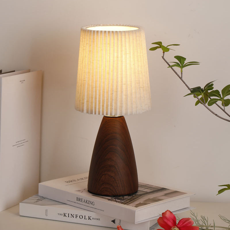 Modern Minimalist Cylinder Conical Fabric Ceramic 1-Light Table Lamp For Bedroom