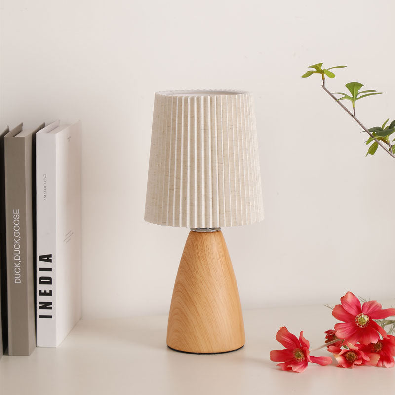 Modern Minimalist Cylinder Conical Fabric Ceramic 1-Light Table Lamp For Bedroom
