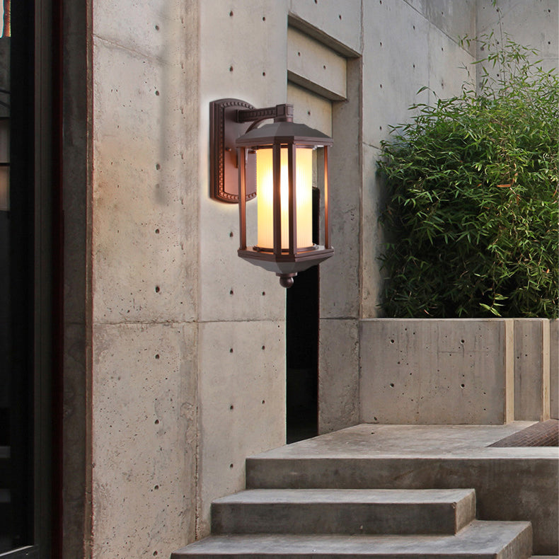 Traditional Vintage Square Cylinder Glass Aluminum 1-Light Wall Sconce Lamp For Outdoor Patio