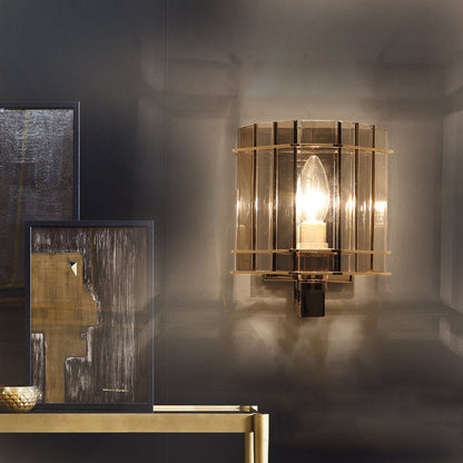 現代的なスカンジナビアの丸型シリンダーガラス鉄製1灯壁取り付け用燭台ランプリビングルーム用