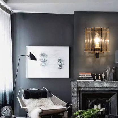 現代的なスカンジナビアの丸型シリンダーガラス鉄製1灯壁取り付け用燭台ランプリビングルーム用