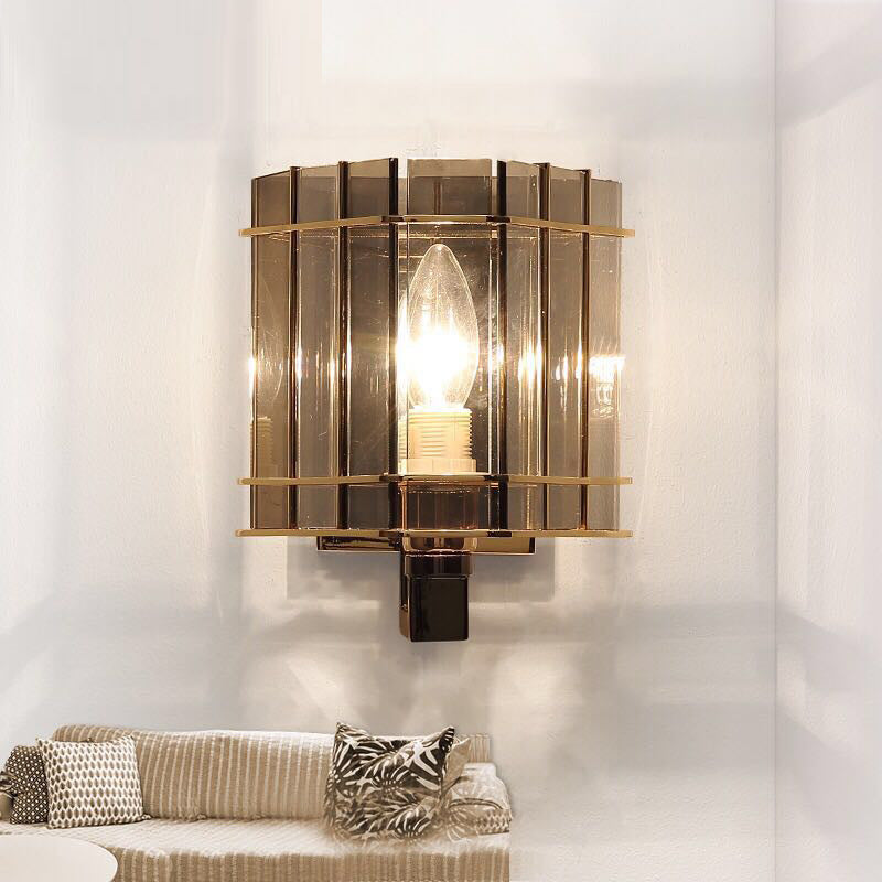 現代的なスカンジナビアの丸型シリンダーガラス鉄製1灯壁取り付け用燭台ランプリビングルーム用