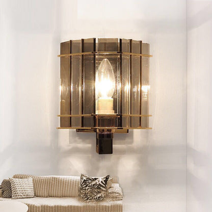 現代的なスカンジナビアの丸型シリンダーガラス鉄製1灯壁取り付け用燭台ランプリビングルーム用