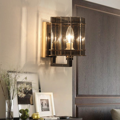 現代的なスカンジナビアの丸型シリンダーガラス鉄製1灯壁取り付け用燭台ランプリビングルーム用