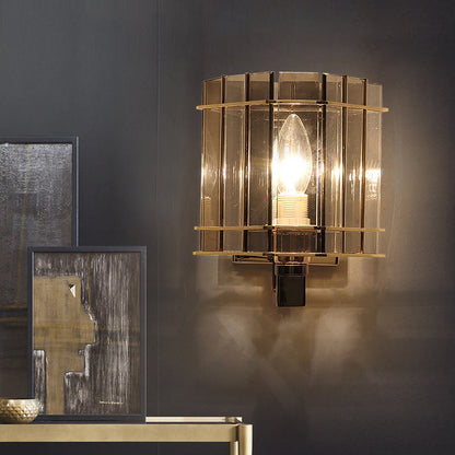 現代的なスカンジナビアの丸型シリンダーガラス鉄製1灯壁取り付け用燭台ランプリビングルーム用