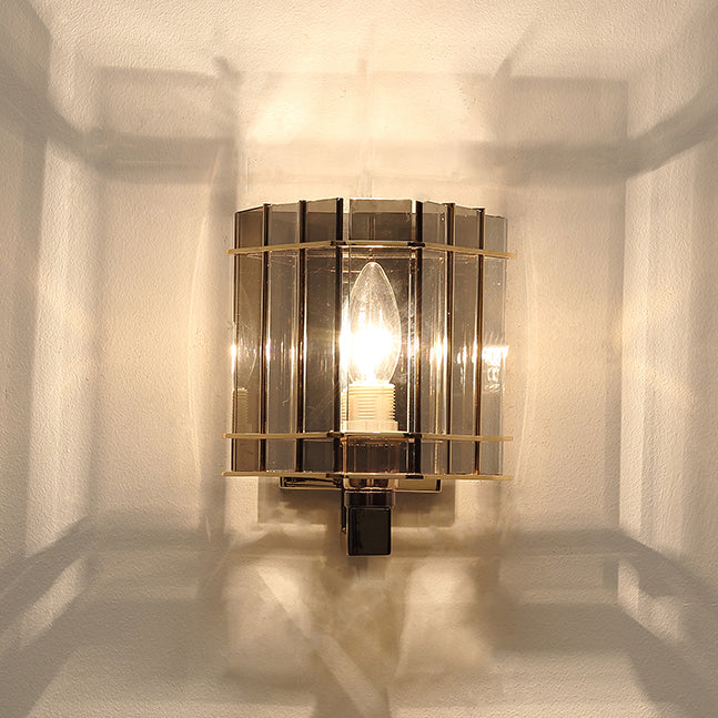 現代的なスカンジナビアの丸型シリンダーガラス鉄製1灯壁取り付け用燭台ランプリビングルーム用