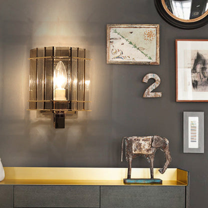 現代的なスカンジナビアの丸型シリンダーガラス鉄製1灯壁取り付け用燭台ランプリビングルーム用