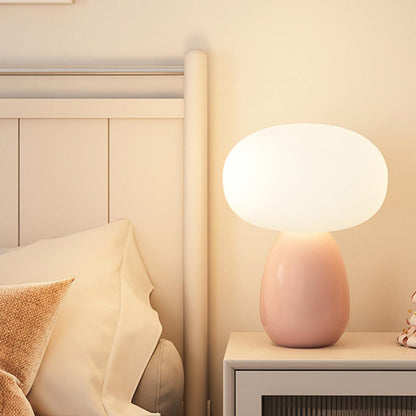 Modern Minimalist Round Cylinder Mushroom Round Ball PE Ceramic LED Table Lamp For Bedroom