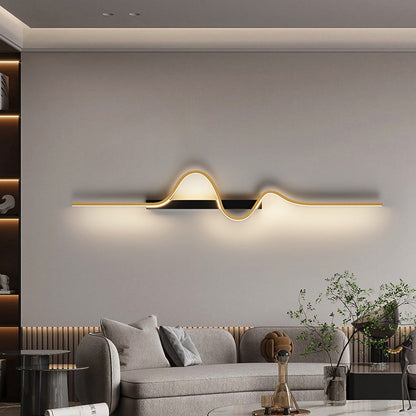Modern Minimalist Long Wave Rectangle Silicone Aluminum Iron LED Wall Sconce Lamp For Living Room