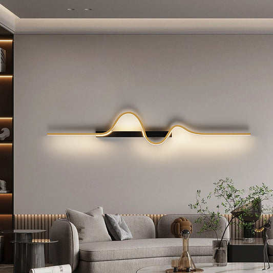 Modern Minimalist Long Wave Rectangle Silicone Aluminum Iron LED Wall Sconce Lamp For Living Room