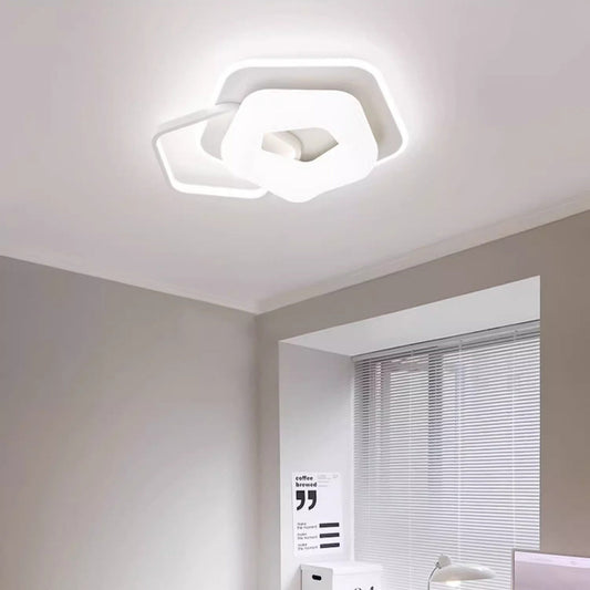 Modern Art Deco Floral Triangle Pentagram Round PE Hardware LED Flush Mount Ceiling Light For Living Room