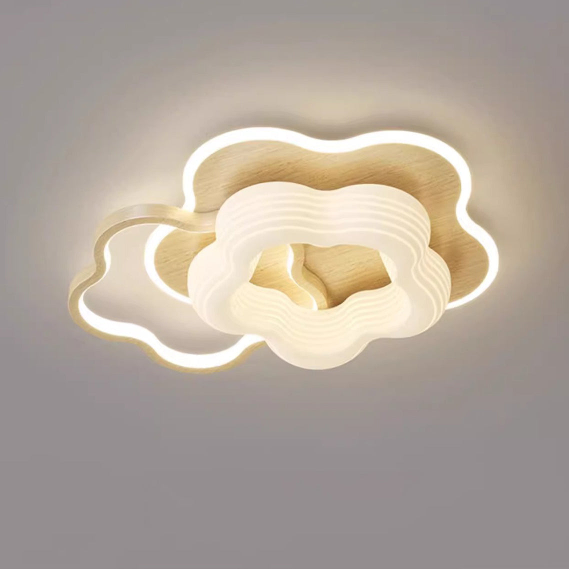 Modern Art Deco Floral Triangle Pentagram Round PE Hardware LED Flush Mount Ceiling Light For Living Room