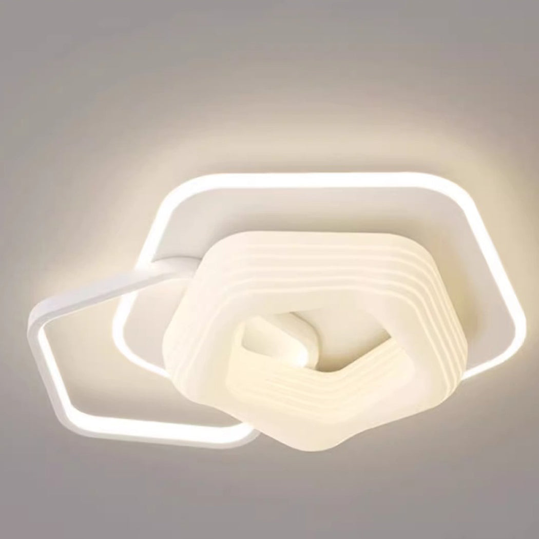 Modern Art Deco Floral Triangle Pentagram Round PE Hardware LED Flush Mount Ceiling Light For Living Room