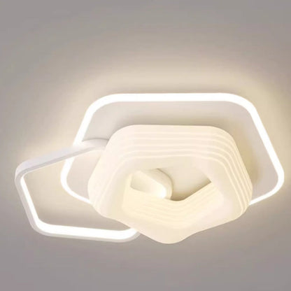 Modern Art Deco Floral Triangle Pentagram Round PE Hardware LED Flush Mount Ceiling Light For Living Room
