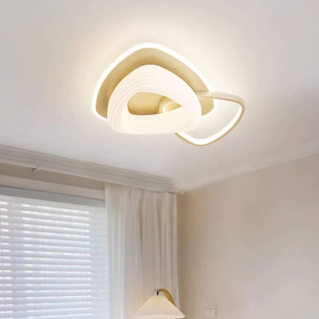 Modern Art Deco Floral Triangle Pentagram Round PE Hardware LED Flush Mount Ceiling Light For Living Room