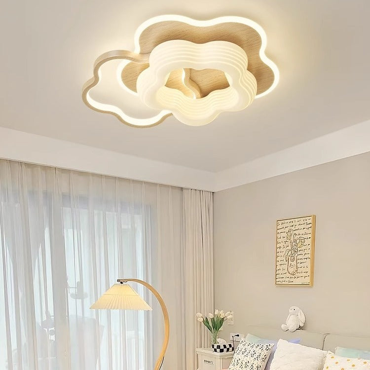 Modern Art Deco Floral Triangle Pentagram Round PE Hardware LED Flush Mount Ceiling Light For Living Room