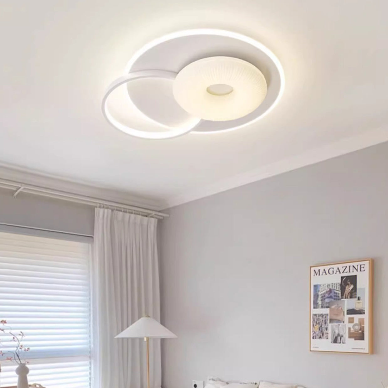 Modern Art Deco Floral Triangle Pentagram Round PE Hardware LED Flush Mount Ceiling Light For Living Room