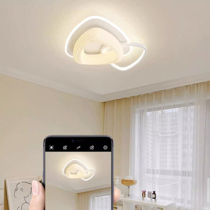 Modern Art Deco Floral Triangle Pentagram Round PE Hardware LED Flush Mount Ceiling Light For Living Room