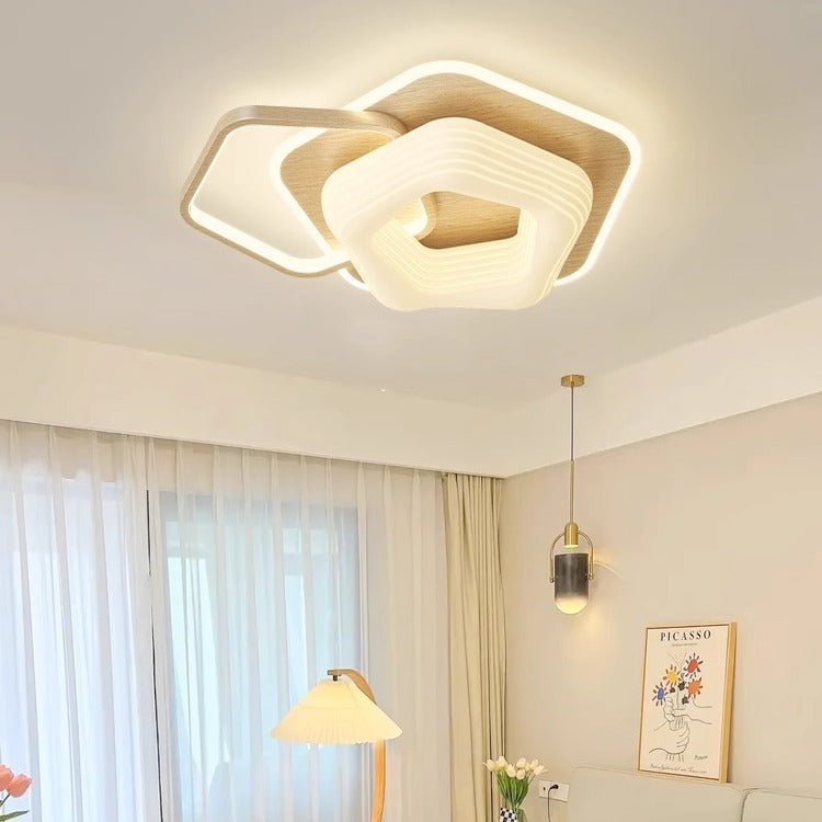Modern Art Deco Floral Triangle Pentagram Round PE Hardware LED Flush Mount Ceiling Light For Living Room