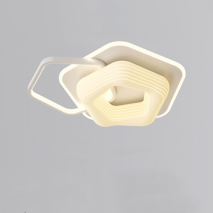 Modern Art Deco Floral Triangle Pentagram Round PE Hardware LED Flush Mount Ceiling Light For Living Room