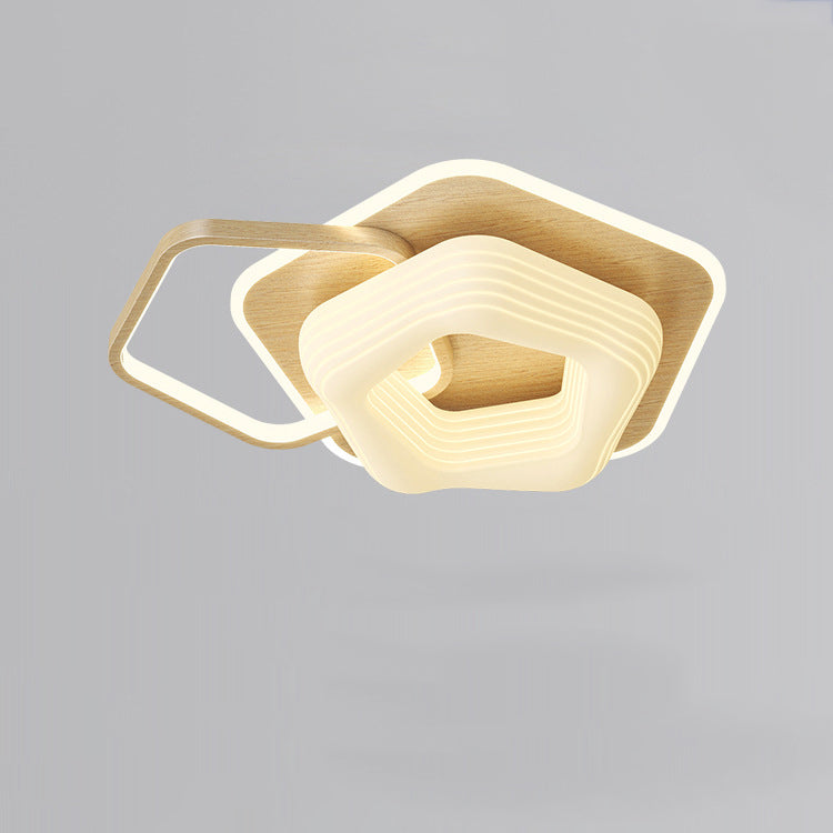 Modern Art Deco Floral Triangle Pentagram Round PE Hardware LED Flush Mount Ceiling Light For Living Room