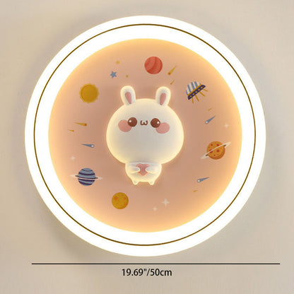 Modern Art Deco Round Dog Bear Rabbit Acrylic Iron LED Flush Mount Ceiling Light For Bedroom