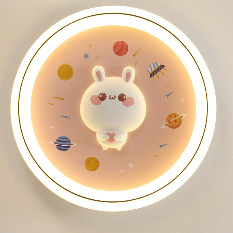 Modern Art Deco Round Dog Bear Rabbit Acrylic Iron LED Flush Mount Ceiling Light For Bedroom