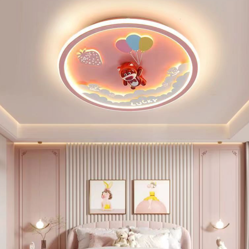Modern Art Deco Round Dog Bear Rabbit Acrylic Iron LED Flush Mount Ceiling Light For Bedroom