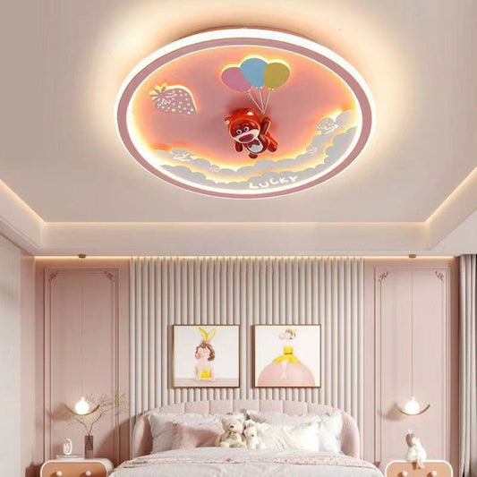 Modern Art Deco Round Dog Bear Rabbit Acrylic Iron LED Flush Mount Ceiling Light For Bedroom