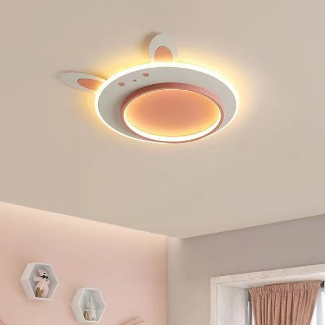 Modern Art Deco Round Dog Bear Rabbit Acrylic Iron LED Flush Mount Ceiling Light For Bedroom