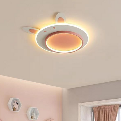 Modern Art Deco Round Dog Bear Rabbit Acrylic Iron LED Flush Mount Ceiling Light For Bedroom