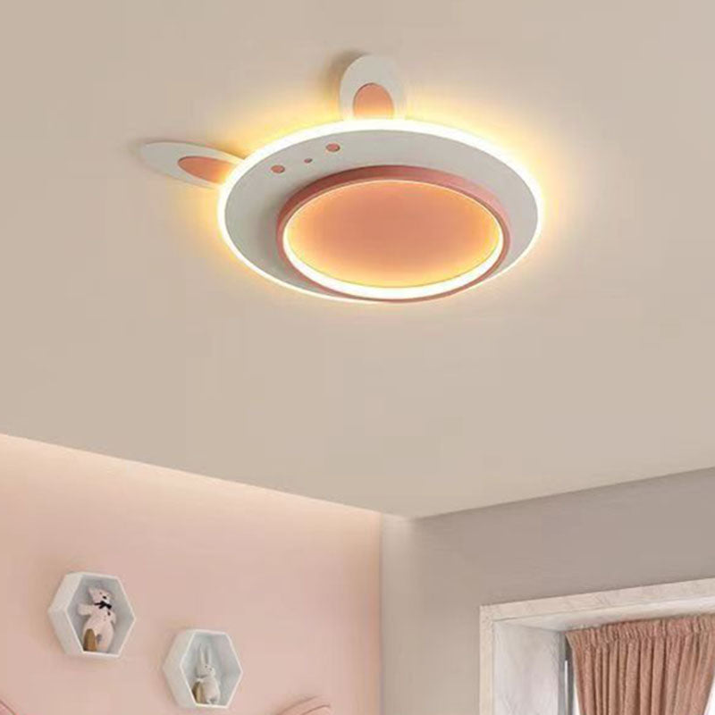 Modern Art Deco Round Dog Bear Rabbit Acrylic Iron LED Flush Mount Ceiling Light For Bedroom