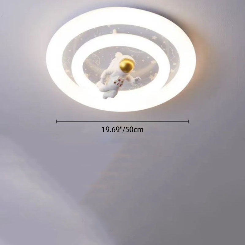 Modern Art Deco Round Spaceman Bunny Airplane Acrylic Resin Iron LED Flush Mount Ceiling Light For Bedroom