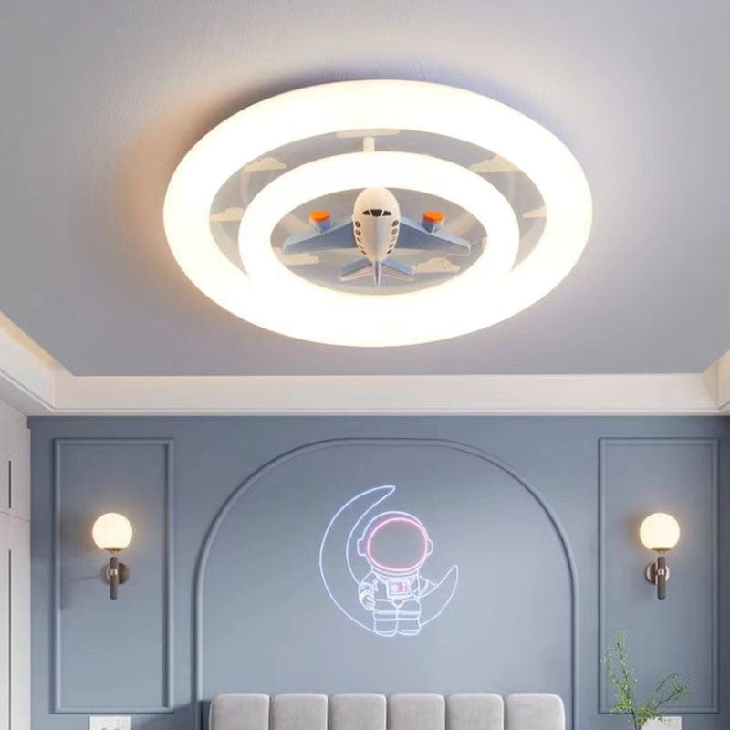 Modern Art Deco Round Spaceman Bunny Airplane Acrylic Resin Iron LED Flush Mount Ceiling Light For Bedroom