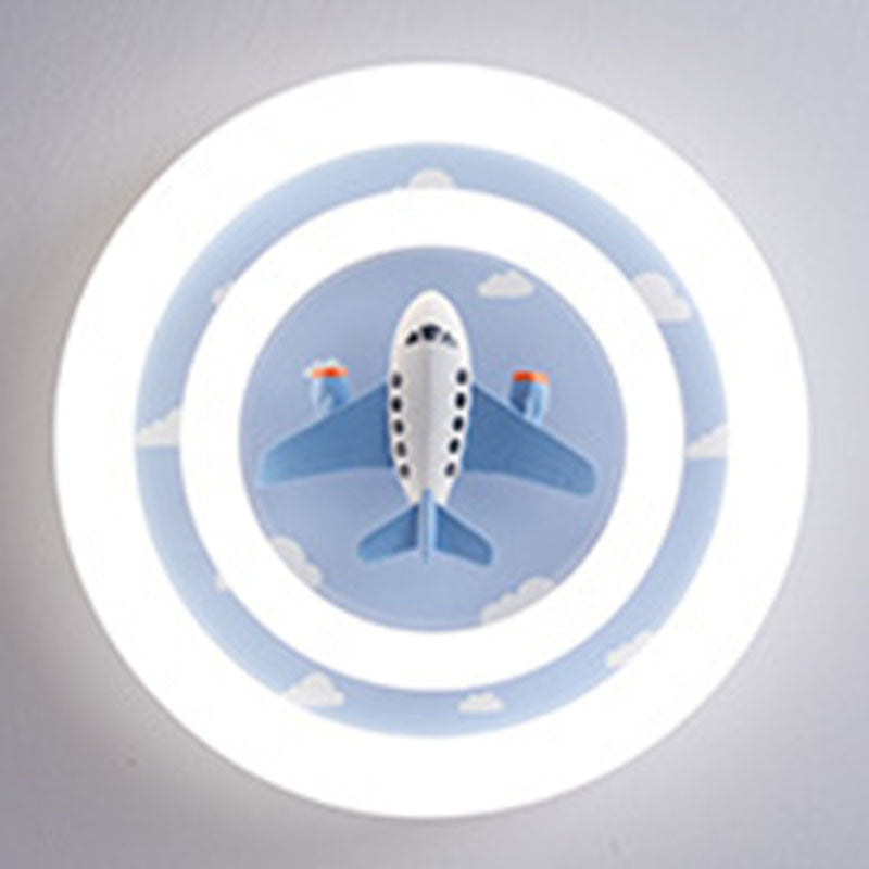 Modern Art Deco Round Spaceman Bunny Airplane Acrylic Resin Iron LED Flush Mount Ceiling Light For Bedroom