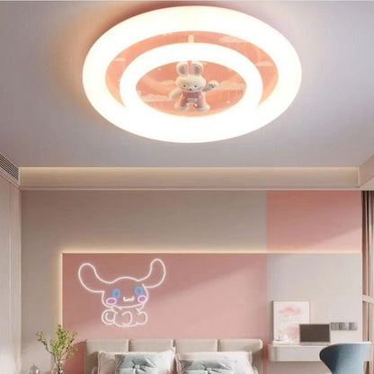 Modern Art Deco Round Spaceman Bunny Airplane Acrylic Resin Iron LED Flush Mount Ceiling Light For Bedroom