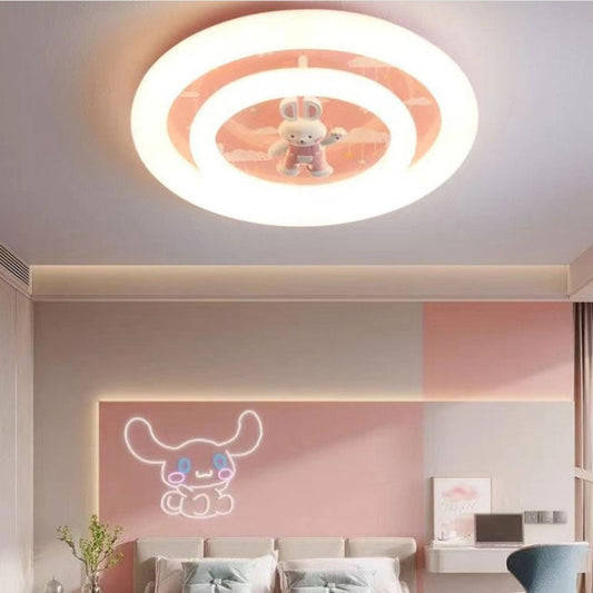 Modern Art Deco Round Spaceman Bunny Airplane Acrylic Resin Iron LED Flush Mount Ceiling Light For Bedroom