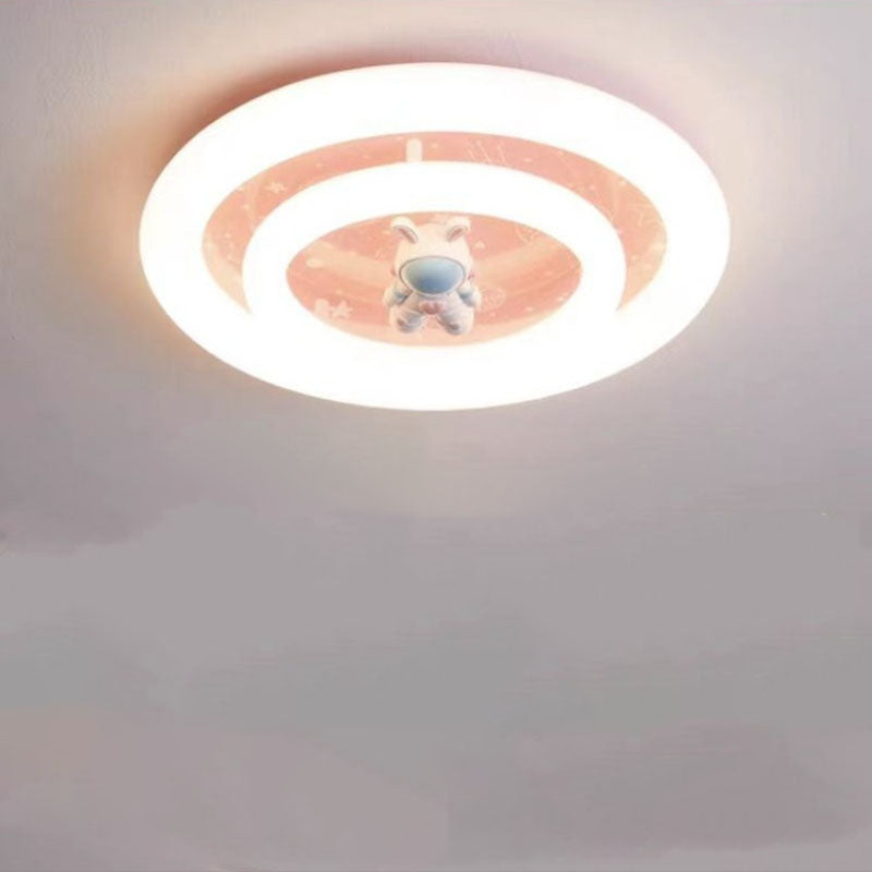 Modern Art Deco Round Spaceman Bunny Airplane Acrylic Resin Iron LED Flush Mount Ceiling Light For Bedroom