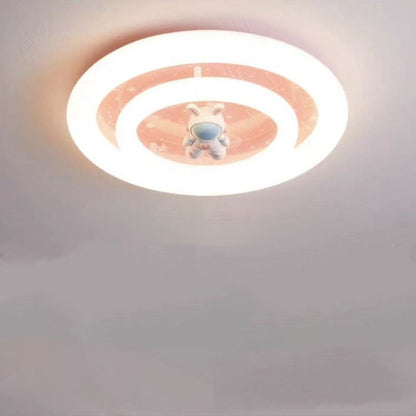 Modern Art Deco Round Spaceman Bunny Airplane Acrylic Resin Iron LED Flush Mount Ceiling Light For Bedroom
