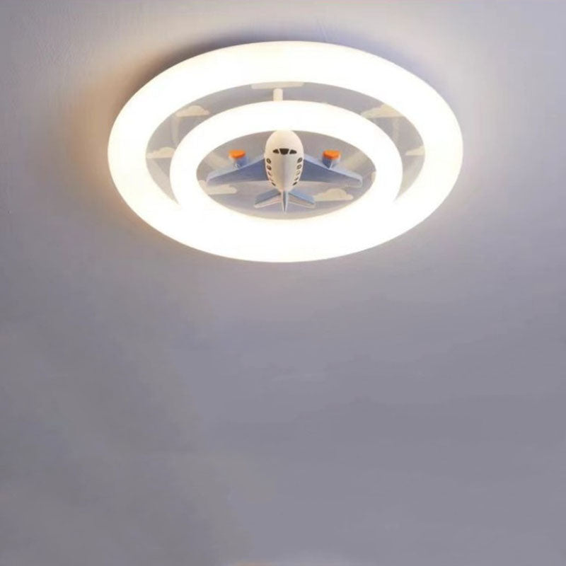 Modern Art Deco Round Spaceman Bunny Airplane Acrylic Resin Iron LED Flush Mount Ceiling Light For Bedroom